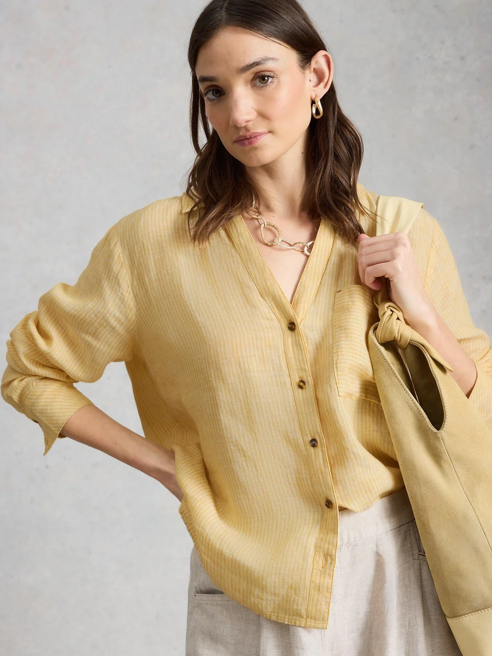 Boyfriendbluse Sadie aus Leinen - Yellow Mlt - 52/R Bild 1