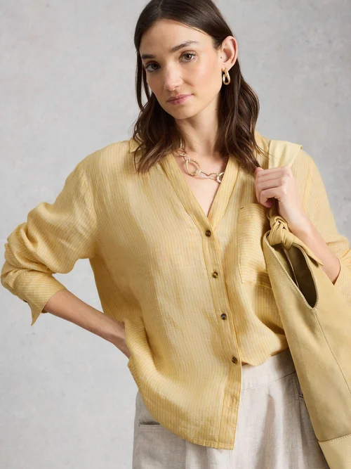 Boyfriendbluse Sadie aus Leinen - Yellow Mlt - 52/R Bild 1
