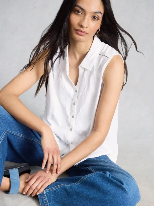 Bestickte ärmellose Bluse Amy - Bril White - 52 Bild 2
