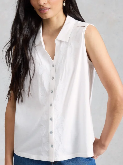 Bestickte ärmellose Bluse Amy - Bril White - 52 Bild 3