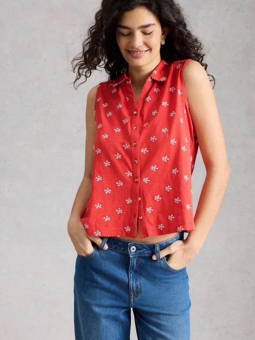 Bestickte ärmellose Bluse Amy - Red Mlt - 52 Bild 1