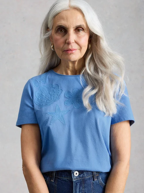 Besticktes T-Shirt Abbie - Mid Blue - 52 Bild 1
