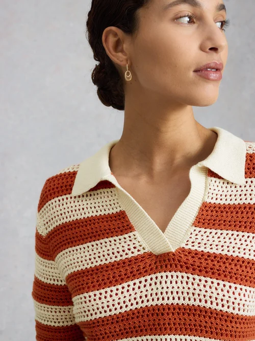 Gestreiftes Strickpolohemd Cooper - Brown Mlt - 52 Bild 3