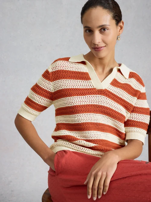 Gestreiftes Strickpolohemd Cooper - Brown Mlt - 52 Bild 1