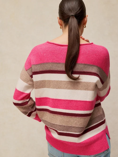 Gestreifter Pullover Sansa mit V-Ausschnitt - Pink Mlt - 46 Bild 4
