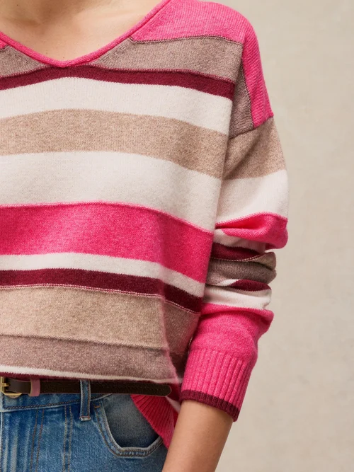 Gestreifter Pullover Sansa mit V-Ausschnitt - Pink Mlt - 46 Bild 3