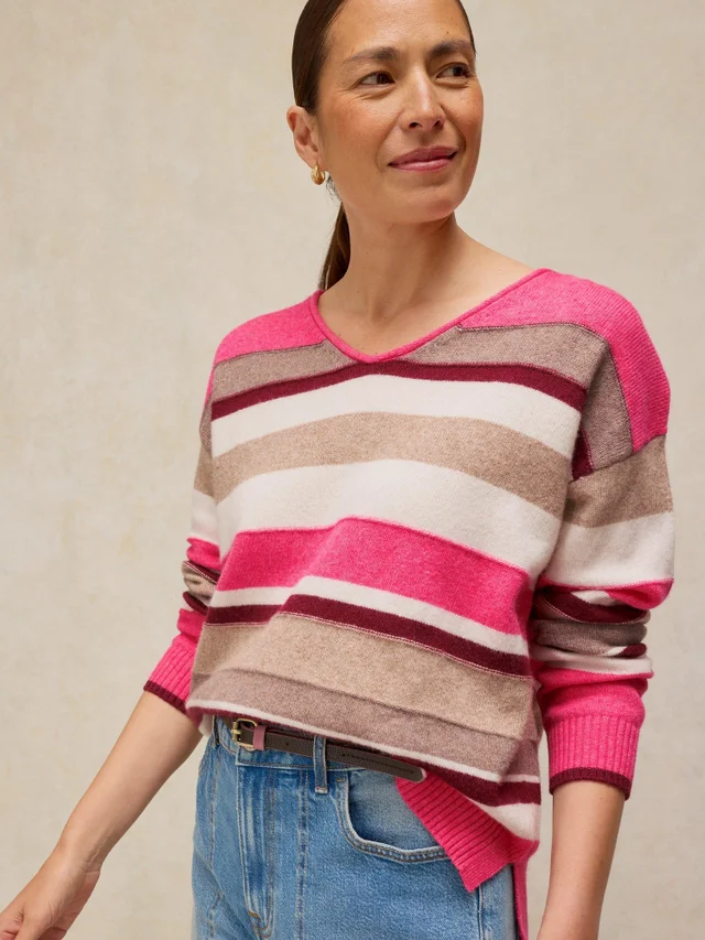 Gestreifter Pullover Sansa mit V-Ausschnitt