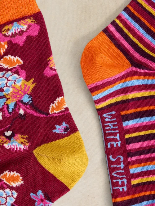 2-er Pack Socken Blumen & Streifen - Plum Mlt - 39-41 Bild 2