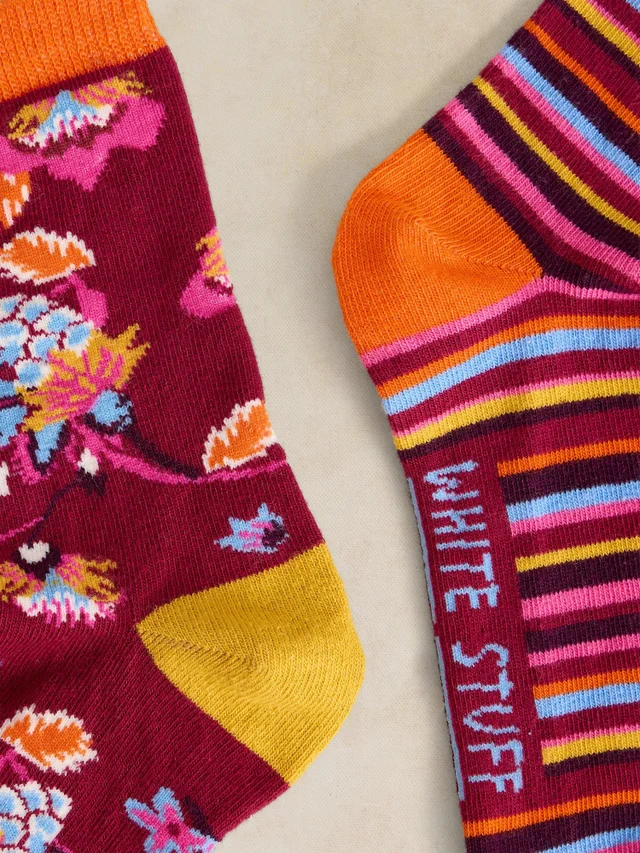 2-er Pack Socken Blumen & Streifen