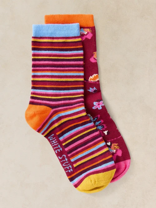 2-er Pack Socken Blumen & Streifen - Plum Mlt - 39-41 Bild 1