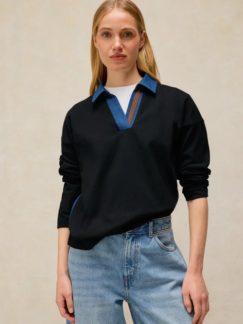 Rugbyshirt mit Jeanskragen - Dark Navy - 48 Bild 3