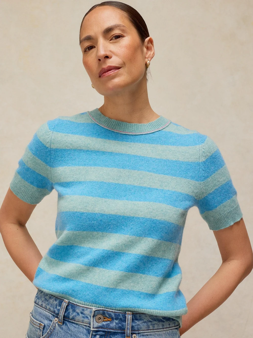 Gestreiftes Strick-T-Shirt Sansa - Blue Mlt - 52 Bild 1