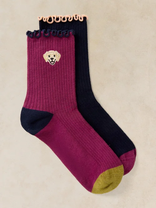 2er-Pack bestickte Socken Hunde - Navy Multi - 39-41 Bild 1