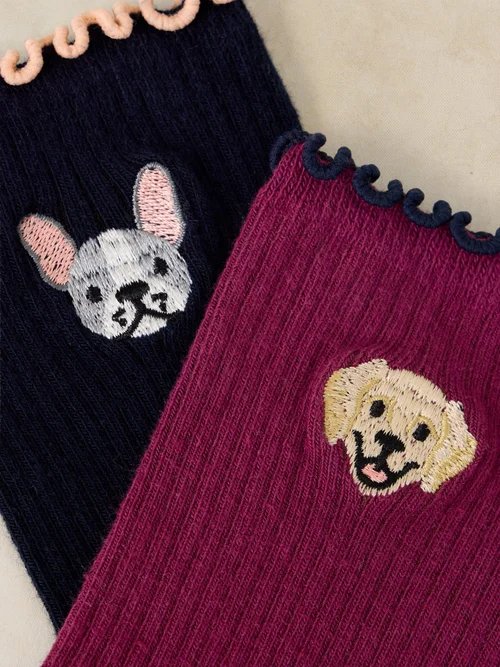 2er-Pack bestickte Socken Hunde - Navy Multi - 39-41 Bild 2