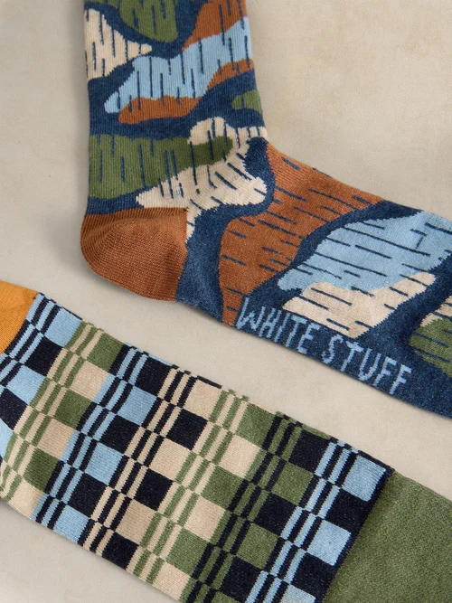 2-er Pack Socken Floral & Karo - Blue Mlt - 44-46 Bild 2