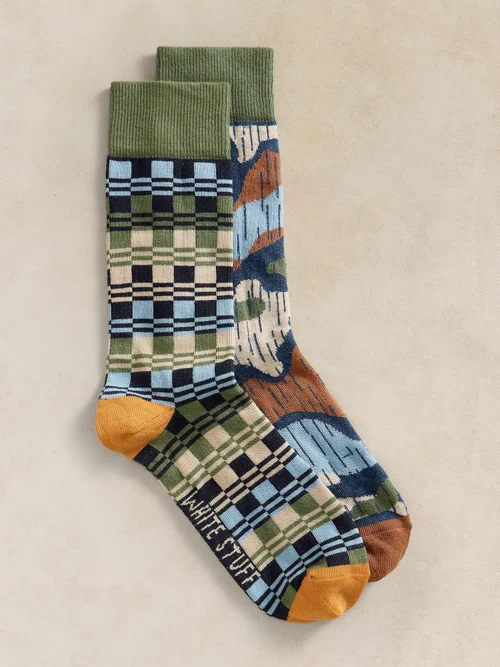 2-er Pack Socken Floral & Karo - Blue Mlt - 44-46 Bild 1