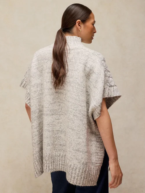 Poncho mit Zopfstrickmuster - Lgt Grey - XL Bild 4