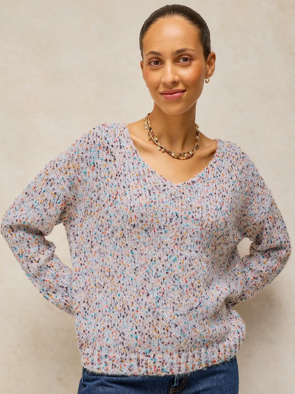 Pullover mit V-Ausschnitt - Lgt Nat - 50 Bild 1