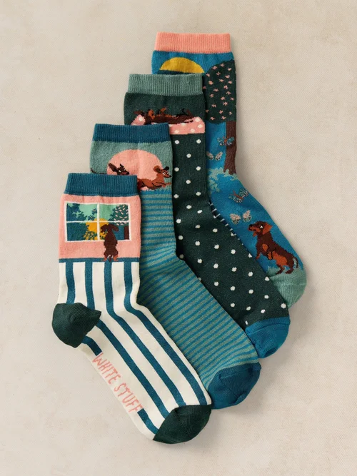 4-er Pack Socken Verspielte Dackel - Teal Mlt - 39-41 Bild 2