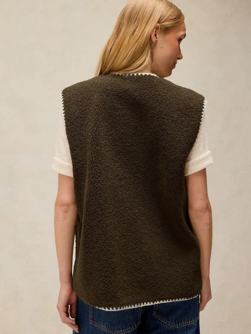 Teddyfellweste mit Kontrastdetails - Khaki Grn - XXXL Bild 4