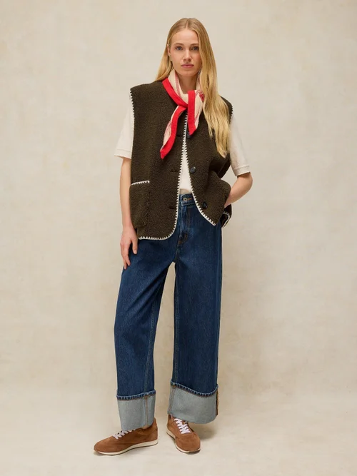 Teddyfellweste mit Kontrastdetails - Khaki Grn - XXXL Bild 2