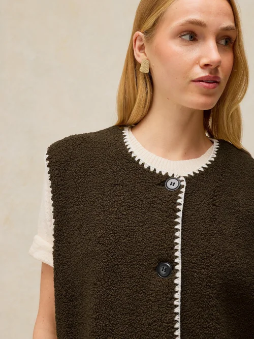 Teddyfellweste mit Kontrastdetails - Khaki Grn - XXXL Bild 3