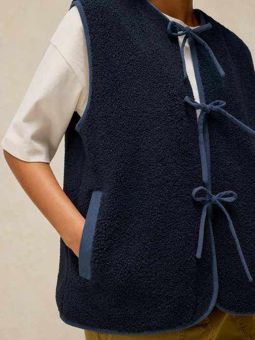Teddyfellweste mit Bindeschleifen - Dark Navy - XS Bild 3