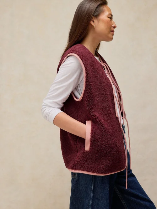 Teddyfellweste mit Bindeschleifen - Dk Plum - XS Bild 3