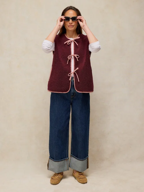 Teddyfellweste mit Bindeschleifen - Dk Plum - XS Bild 2