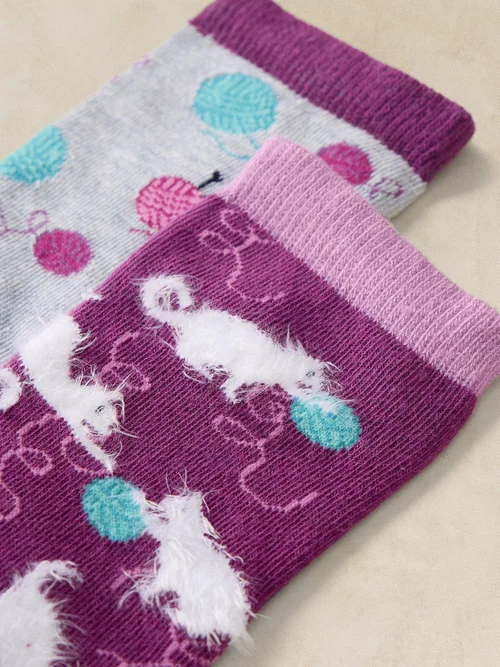 2-er Pack Socken Flauschige Kätzchen - Purple Mlt - 39-41 Bild 2