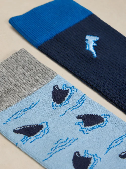 2-er Pack Socken Hai - Mid Blue - 44-46 Bild 2