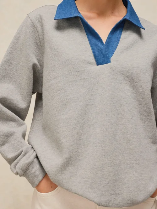 Sweatshirt Danni mit Jeanskragen - Grey Marl - 46 Bild 3