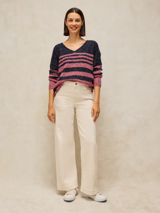 Gestreifter Pullover mit V-Ausschnitt
