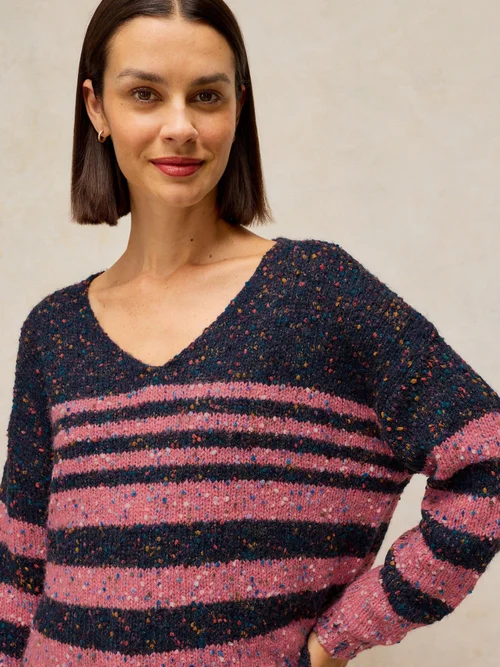 Gestreifter Pullover mit V-Ausschnitt - Navy Multi - 50 Bild 3