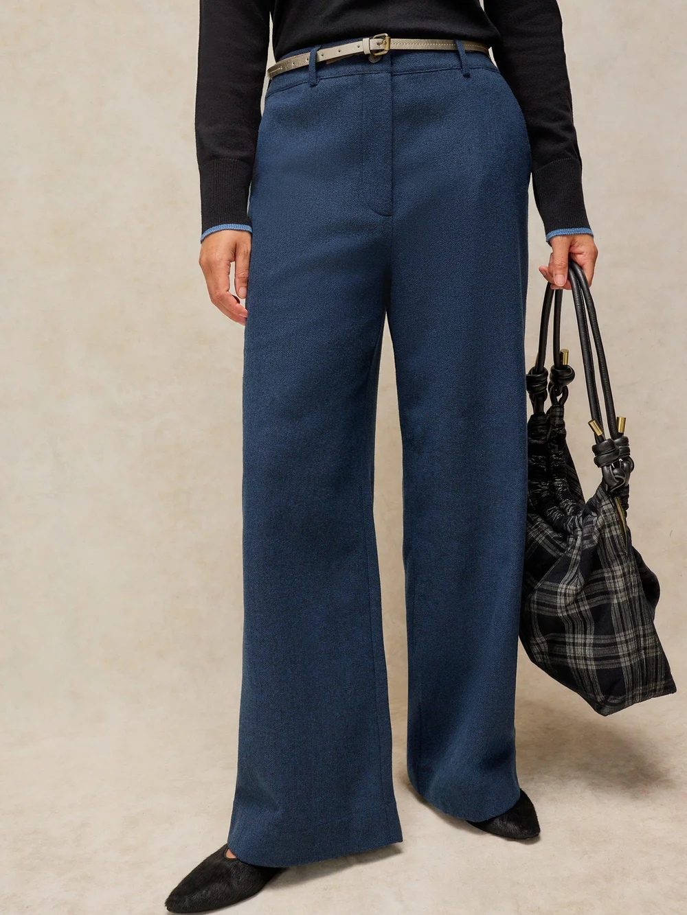 Tweed-Hose Belle mit weitem Bein - Navy Multi - 48/R Bild 1