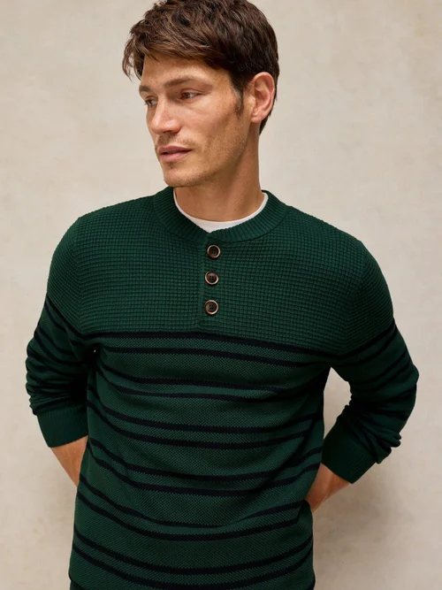 Gestreifter Henley-Pullover Attadale - Green Mlt - XS/R Bild 3