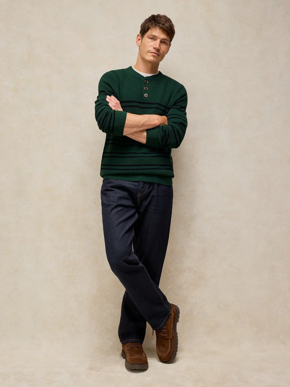 Gestreifter Henley-Pullover Attadale - Green Mlt - XS/R Bild 1
