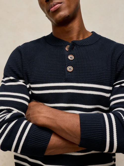 Gestreifter Henley-Pullover Attadale - Navy Multi - XXXL/R Bild 3