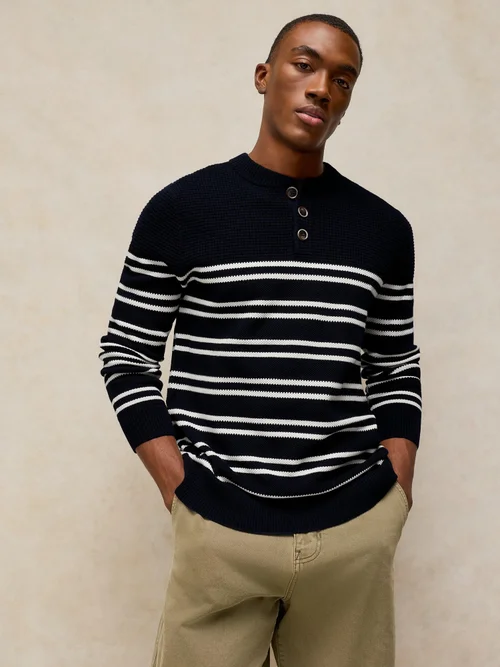 Gestreifter Henley-Pullover Attadale - Navy Multi - XXXL/R Bild 1