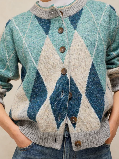 Cardigan mit Rautenmuster - Blue Mlt - 52 Bild 3