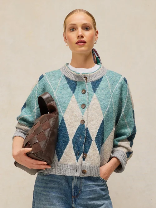 Cardigan mit Rautenmuster - Blue Mlt - 52 Bild 1