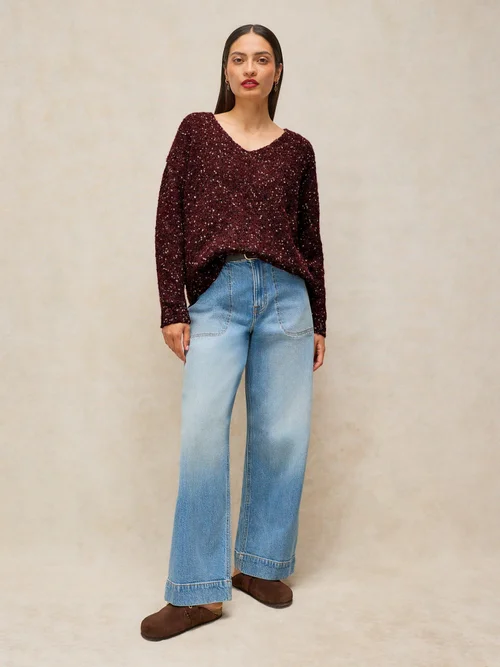 Pullover mit V-Ausschnitt - Dk Plum - 52 Bild 2