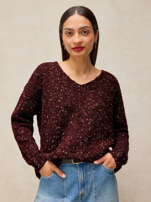 Pullover mit V-Ausschnitt - Dk Plum - 52 Bild 1