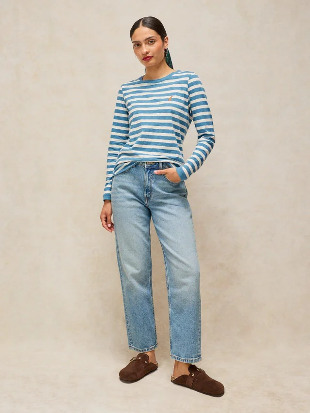 Gestreiftes Langarmshirt Clara mit Stickerei