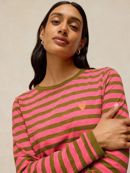 Gestreiftes Langarmshirt Clara mit Stickerei - Pink Mlt - 52 Bild 1