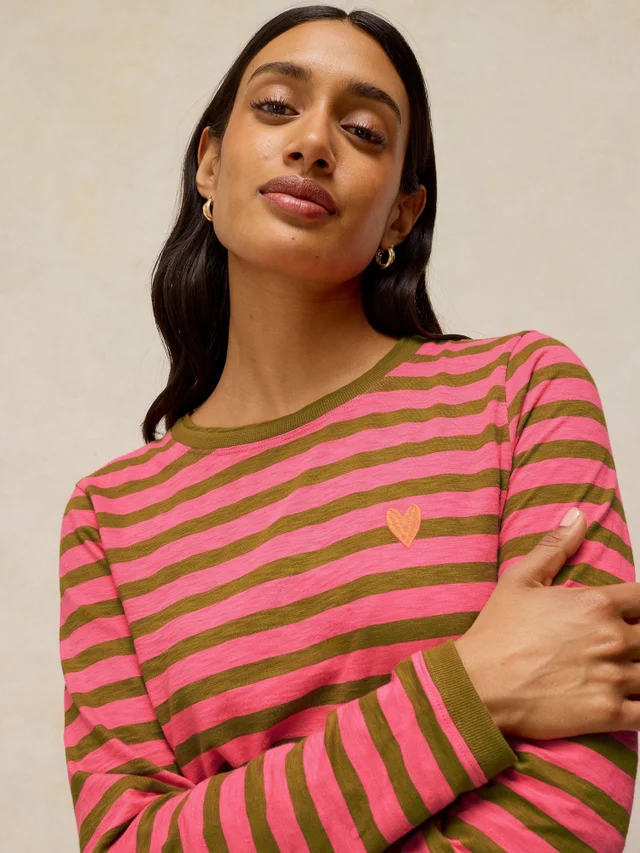 Gestreiftes Langarmshirt Clara mit Stickerei