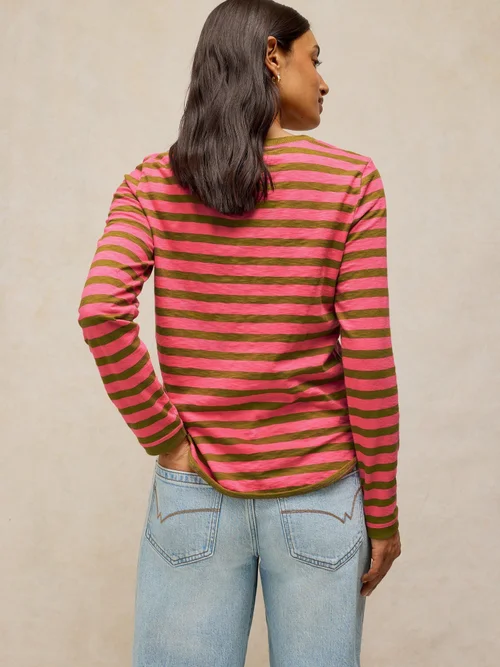 Gestreiftes Langarmshirt Clara mit Stickerei - Pink Mlt - 52 Bild 4