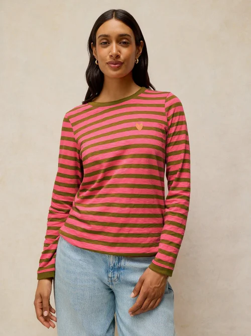 Gestreiftes Langarmshirt Clara mit Stickerei - Pink Mlt - 52 Bild 3