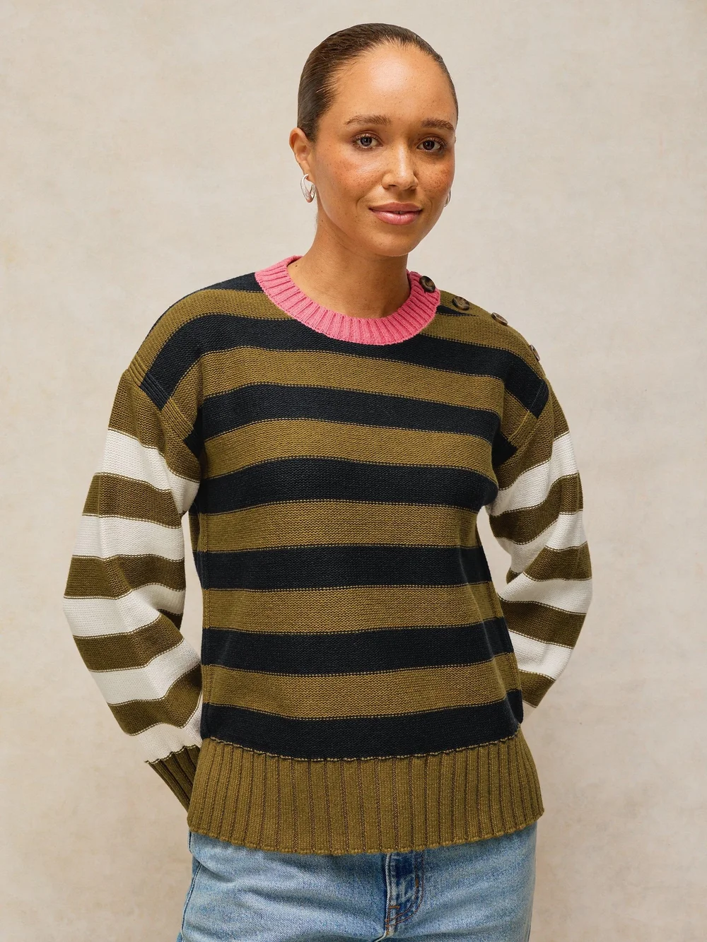 Bio-Baumwollpullover Bea mit Knopfleiste - Green Mlt - 52 Bild 1