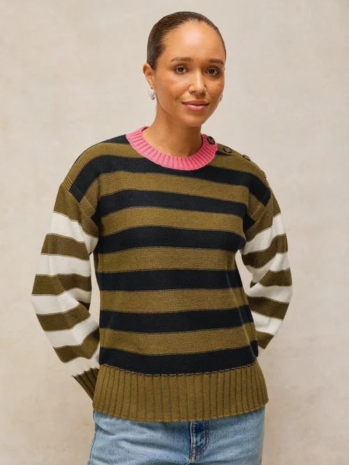 Bio-Baumwollpullover Bea mit Knopfleiste - Green Mlt - 52 Bild 1